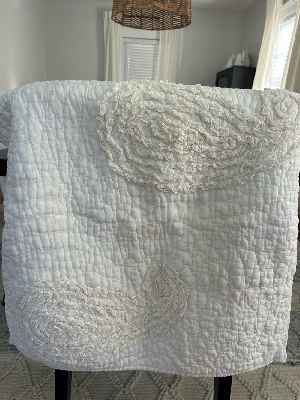 Pottery Barn Euro Pillow Sham Creamy White Textured Floral (1)